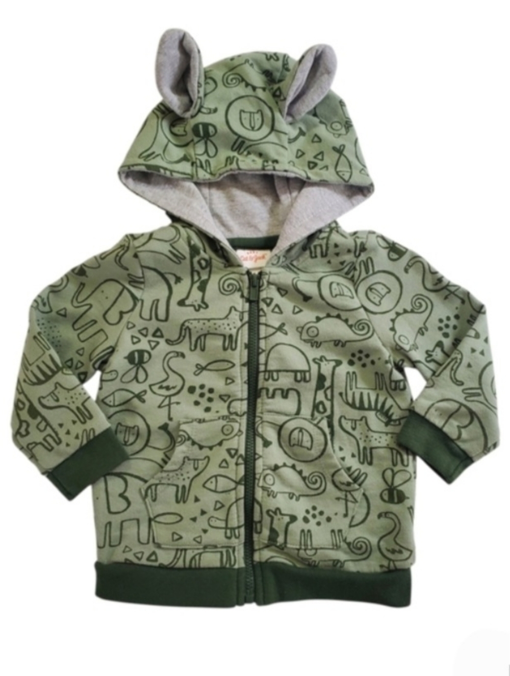 K1155 * Cat & Jack Boys Animal Print Hoodie Green Size 12M